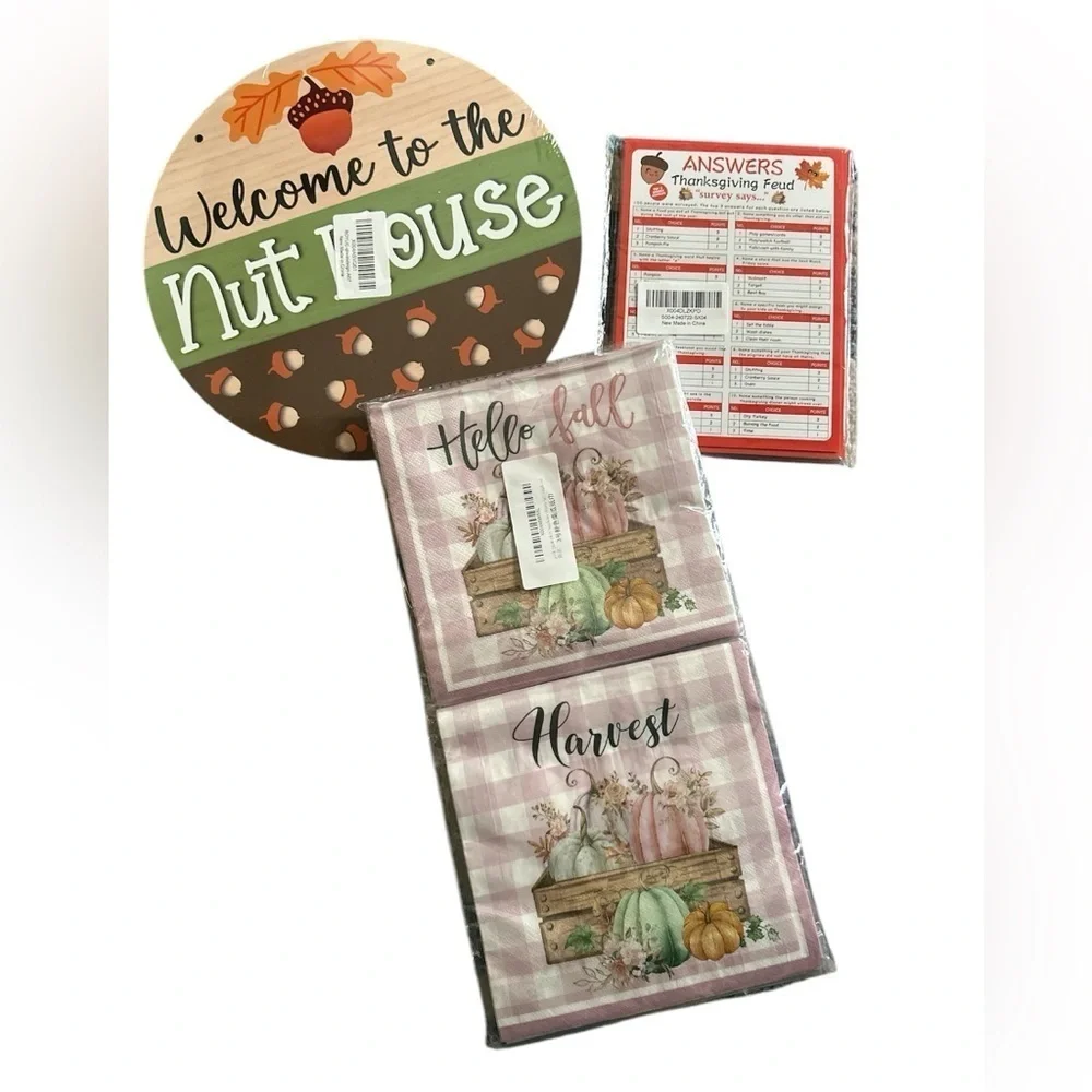 Thanksgiving Bundle Of 3 Wall Decor Napkins Games Brand New